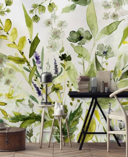 grüne, personalisierbare Pflanzentapete namens Olive Green Plants von Carol Robinson für Küchen