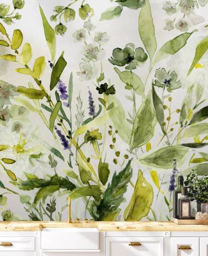 grønt tilpassbart plantetapetveggmaleri kalt Olive Green Plants av Carol Robinson for kjøkken grønt tilpassbart plantetapetveggmaleri kalt Olive Green Plants av Carol Robinson for kjøkken