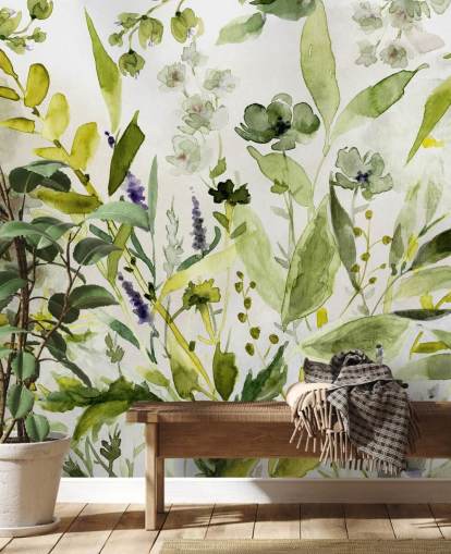 mural verde personalizable de plantas llamado Olive Green Plants de Carol Robinson para cocinas