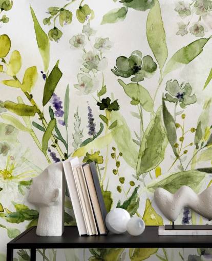 grüne, personalisierbare Pflanzentapete namens Olive Green Plants von Carol Robinson für Küchen