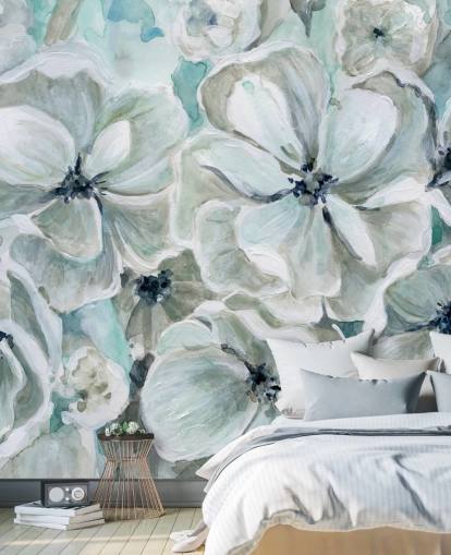 Teal Harmony behang muurschildering van Carol Robinson