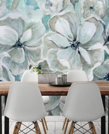 Teal Harmony behang muurschildering van Carol Robinson