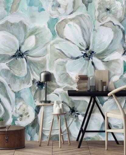 Teal Harmony behang muurschildering van Carol Robinson