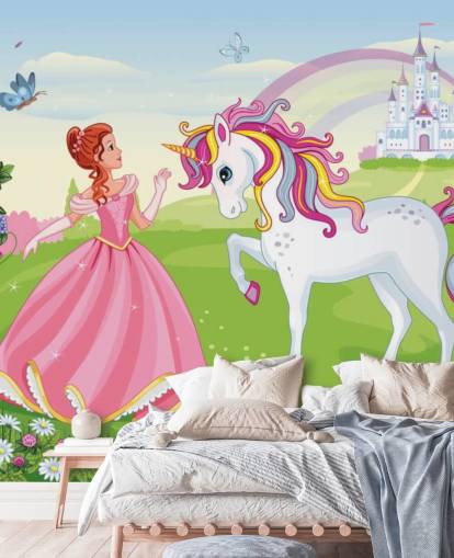 fondo de cuento de hadas con papel pintado de castillo y arcoíris fondo de cuento de hadas con papel pintado de castillo y arcoíris