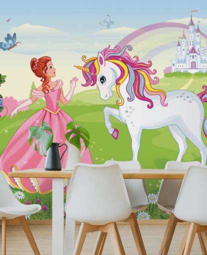 fondo de cuento de hadas con papel pintado de castillo y arcoíris fondo de cuento de hadas con papel pintado de castillo y arcoíris