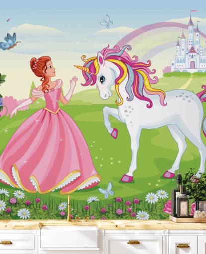 fondo de cuento de hadas con papel pintado de castillo y arcoíris fondo de cuento de hadas con papel pintado de castillo y arcoíris