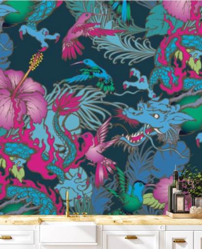 blue dragon tattoo behang