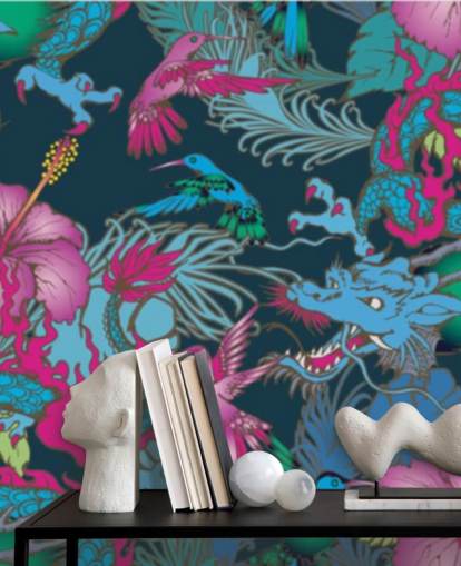 blå drage tatovering tapet