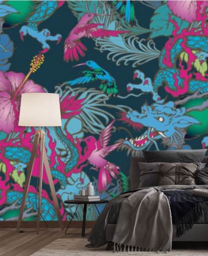 blue dragon tattoo behang