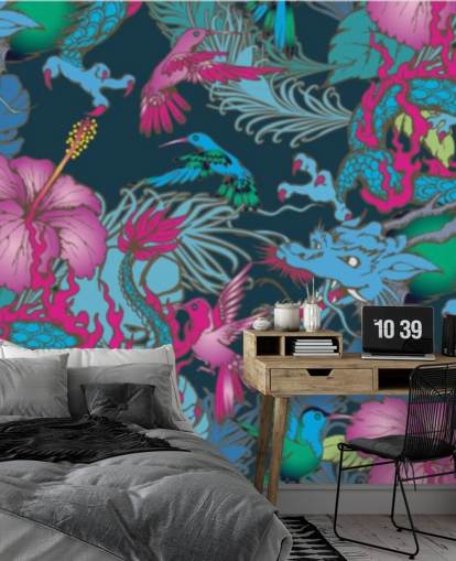 blue dragon tattoo behang