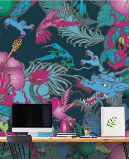 blue dragon tattoo behang