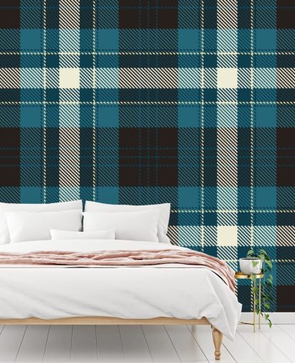 Blue and Black Tartan Check Wallpaper