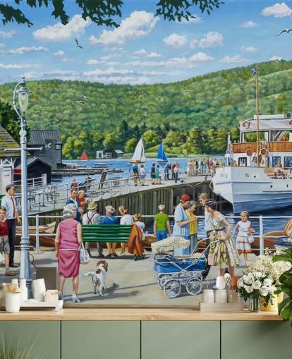 Bowness Pier Windermere -seinämaalaus, kirjoittanut Trevor Mitchell