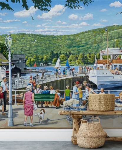 Bowness Pier Windermere väggmålning av Trevor Mitchell Bowness Pier Windermere väggmålning av Trevor Mitchell