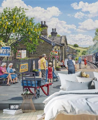 Oakworth Station Wall Mural by Trevor Mitchell