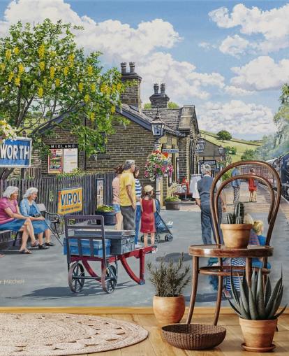 Decorazione murale Oakworth Station di Trevor Mitchell Decorazione murale Oakworth Station di Trevor Mitchell
