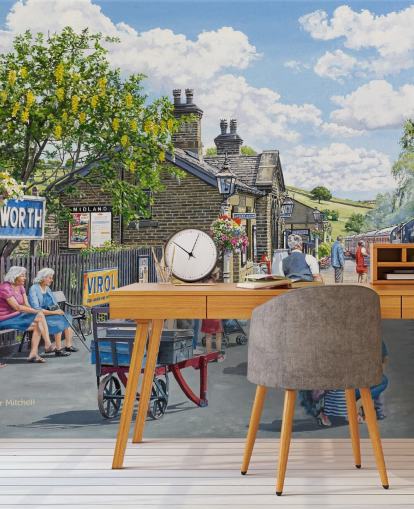 Oakworth Station Veggmaleri av Trevor Mitchell