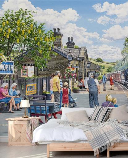 Oakworth Station Veggmaleri av Trevor Mitchell