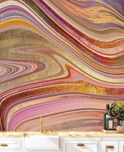 mural remolino rosa de Lara Skinner