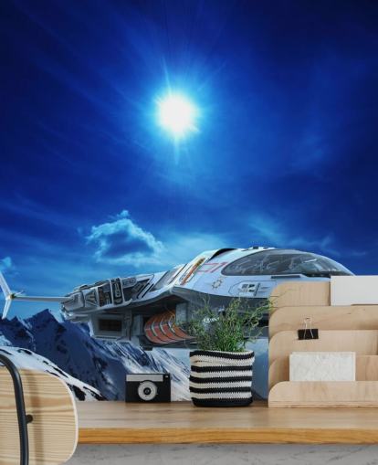 Carta da parati con veicoli spaziali nella neve