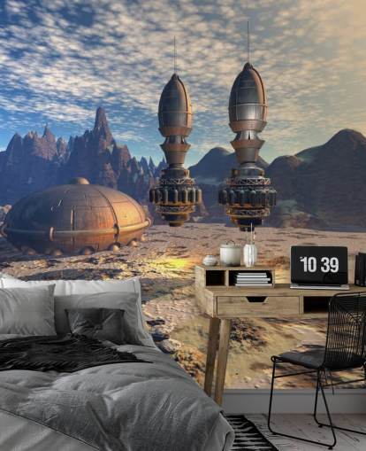 UFO landning Sci Fi Bakgrund UFO landning Sci Fi Bakgrund