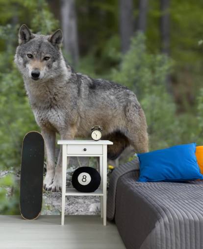Grey Wolf Stood in a Wood Mural Grey Wolf Stood in a Wood Mural