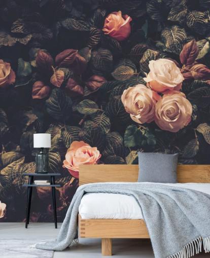 Pink Roses Against a Green Bush Wall Mural