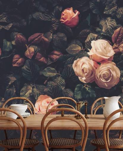 Pink Roses Against a Green Bush Wall Mural