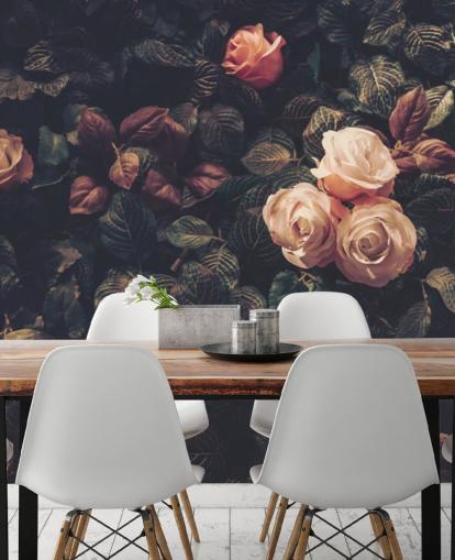 Pink Roses Against a Green Bush Wall Mural