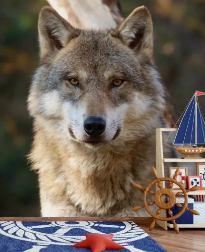 Nahaufnahme eines grauen Wolfs Portrait Wandgemälde