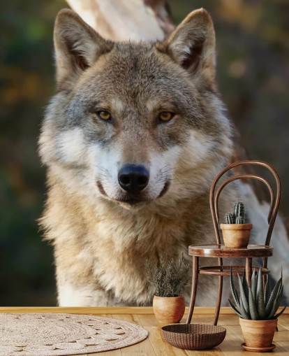 Close Up of Grey Wolf Portrait Wall Mural
