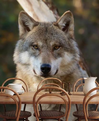 Close Up of Grey Wolf Portrait Wall Mural