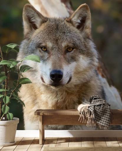 Lähikuva Grey Wolf -muotokuva seinämaalauksesta