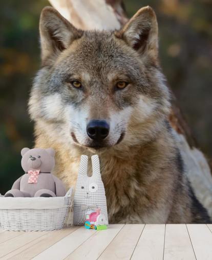 Decorazione murale con ritratto di lupo grigio Decorazione murale con ritratto di lupo grigio