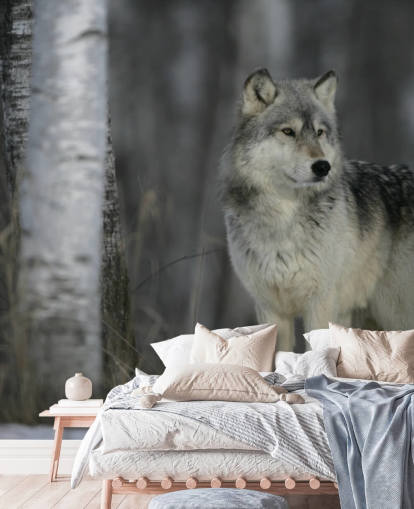 Decorazione murale con lupo grigio in legno