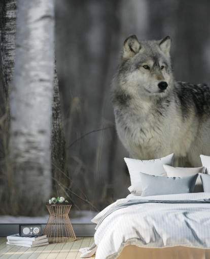 Grey Wolf in Wood Wall Mural