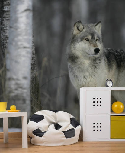 Grey Wolf in Wood Wall Mural