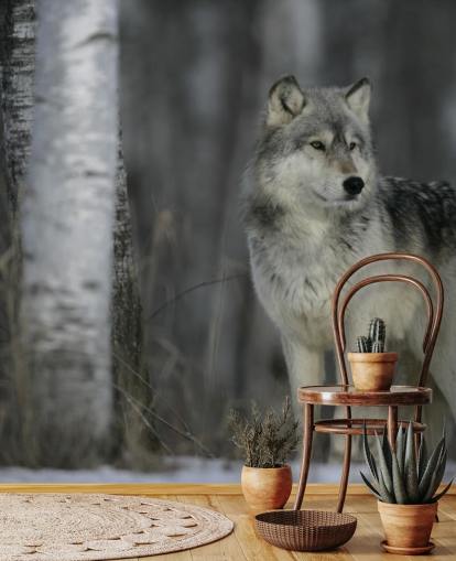 Mural de pared Lobo gris en madera Mural de pared Lobo gris en madera