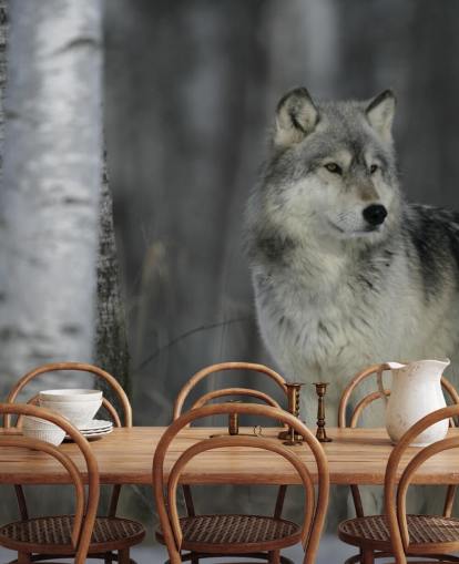 Mural de pared Lobo gris en madera