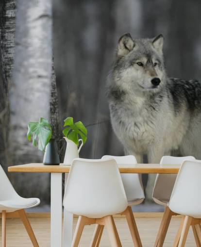 Grå ulv i tre veggmaleri