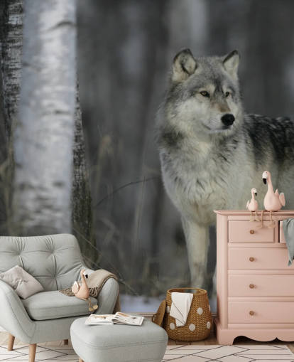 Grey Wolf in Wood Wall Mural