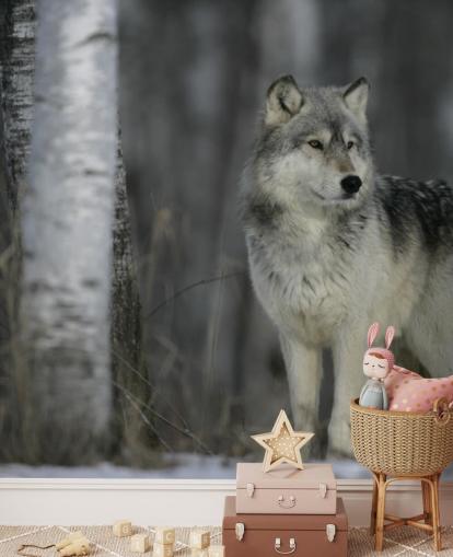 Grey Wolf in Wood Wall Mural