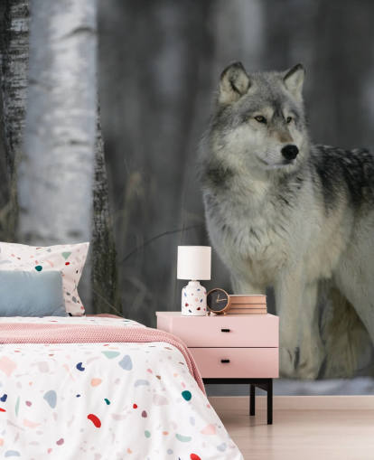 Grey Wolf in Wood Wall Mural
