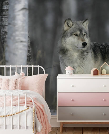 Grey Wolf in Wood Wall Mural