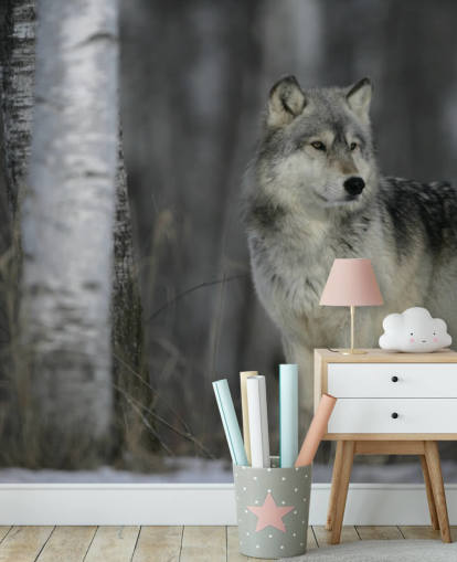 Grey Wolf in Wood Wall Mural Grey Wolf in Wood Wall Mural