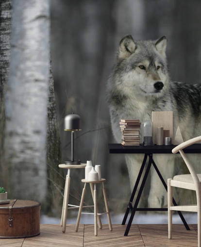 Grey Wolf in Wood Wall Mural