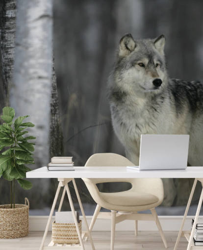 Decorazione murale con lupo grigio in legno