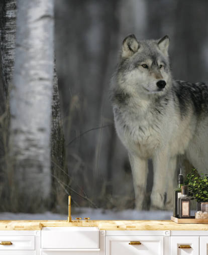 Grey Wolf in Wood Wall Mural