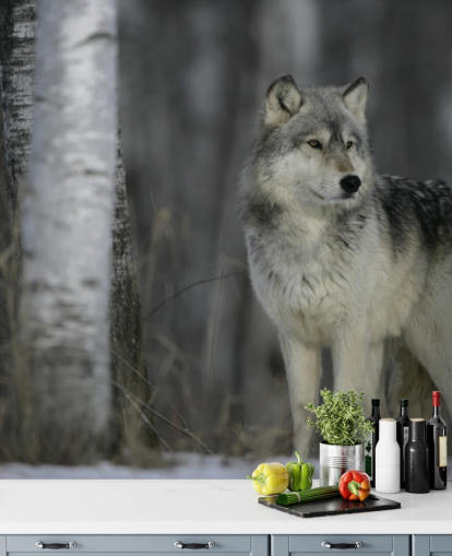 Harmaa susi puu seinämaalaus