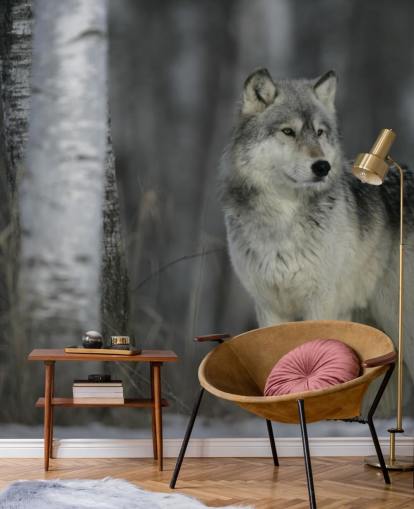 Grå varg i trä väggmålning